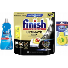 FINISH ULTIMATE PLUS 18 SZT LEMON + Nabłyszczacz + Odświeżacz SUPER ZESTAW