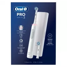 Szczoteczka elektryczna Braun Oral-B Pro  Series 3 Travel Edition biała + etui i 2 końcówkami